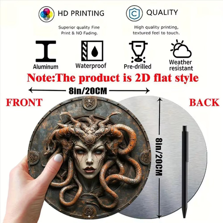 Potdemiel Vintage Medusa Rundes Aluminiumschild Wandkunst Durchmesser: 20,3 cm - Bild 2