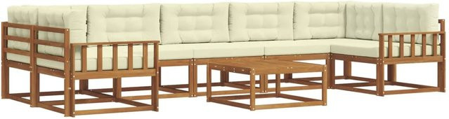 vidaXL Outdoor-Sofagarnitur L-Form aus Akazienholz mit 8 Kissen in Natur und Beige - Bild 1