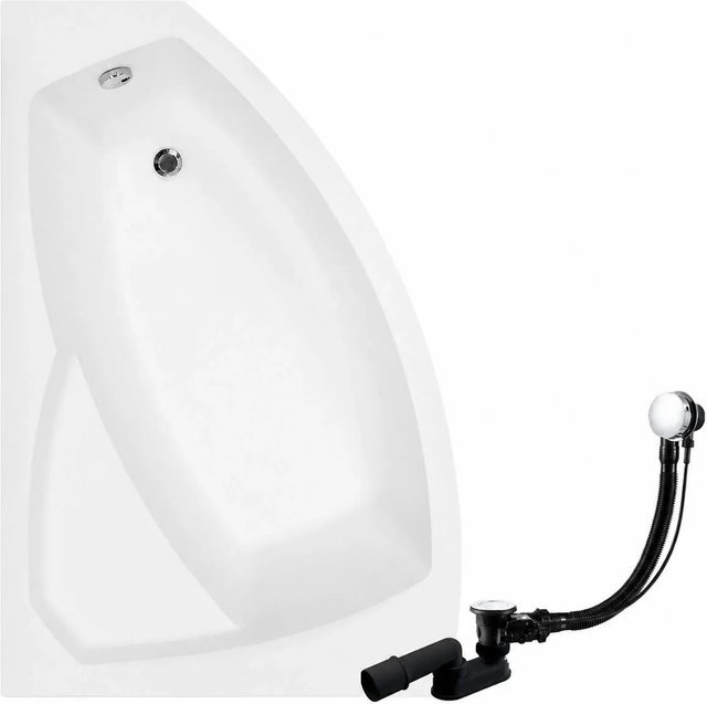 KOLMAN Eckbadewanne aus Acryl links mit weißer Kopfstütze, Ablauf und Füßen, B/T: 140 x 90 cm - Bild 1