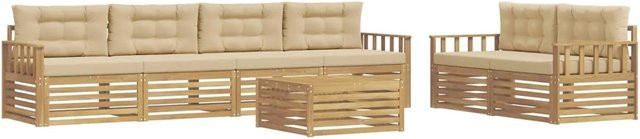 vidaXL Outdoor-Sofagarnitur 7-teilig aus Akazienholz mit Kissen in Weiß und Beige - Bild 1