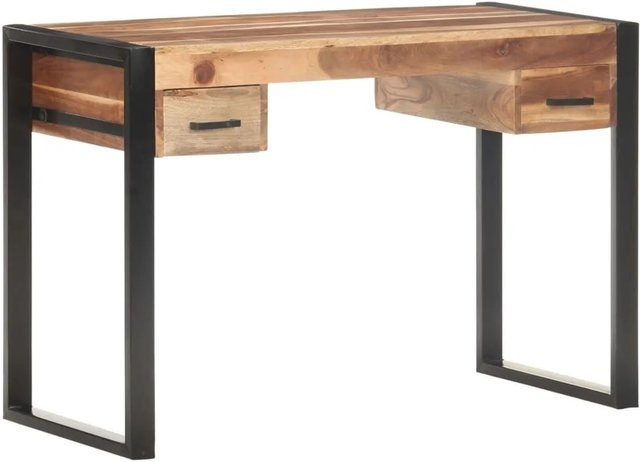 vidaXL Schreibtisch aus Massivholz in Vintage-Optik mit Schubladenelement, Farbe: Braun, B/T/H: 110 x 50 x 76 cm - Bild 1