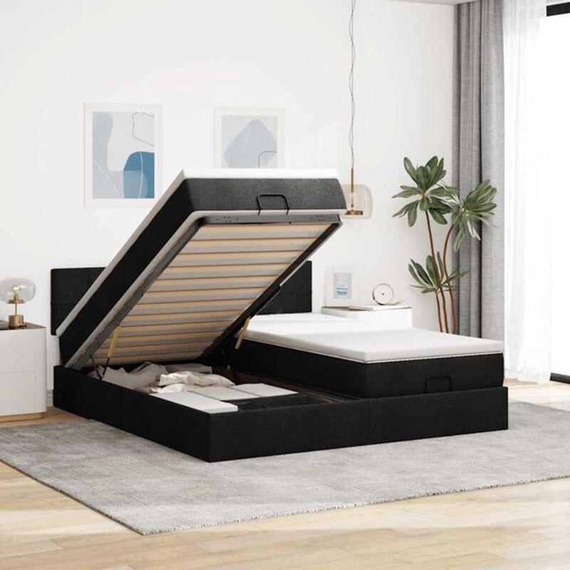 Vidaxl Polsterbett Ottoman mit Matratzen und LED in Schwarz aus Stoff B/T: 200 x 200 cm - Bild 1