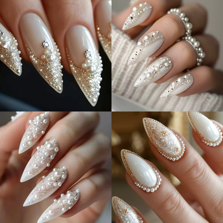 HotPress Nagel Charms, weiße Perlen und Strasssteine, 1,5–5 mm, glänzend - Bild 3