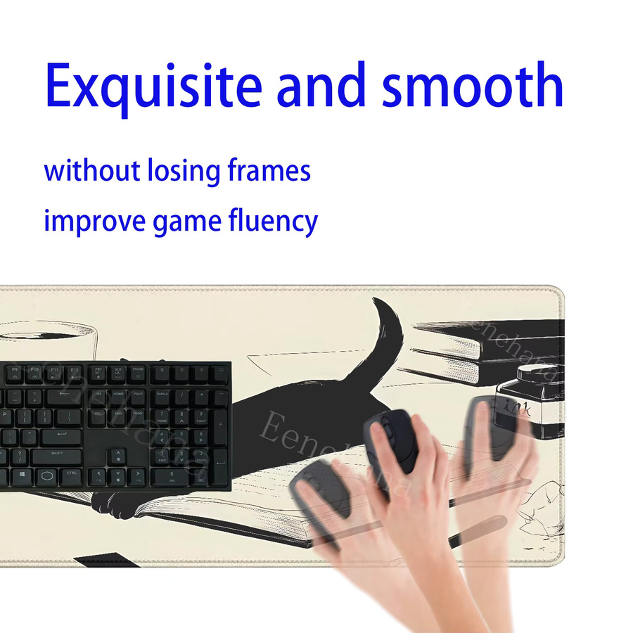 Riccu Anime-Mauspad mit schwarzer Katze in XXL, rutschfeste Schreibtischunterlage aus Gummi mit HD-Druck für Gaming und PC, schwarz/mehrfarbig - Bild 4