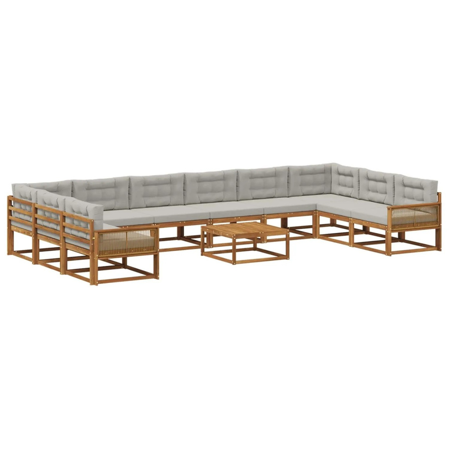vidaXL Outdoor-Sofagarnitur in U-Form aus massivem Akazienholz mit 11 Kissen, Farbe: Natur und Grau - Bild 2