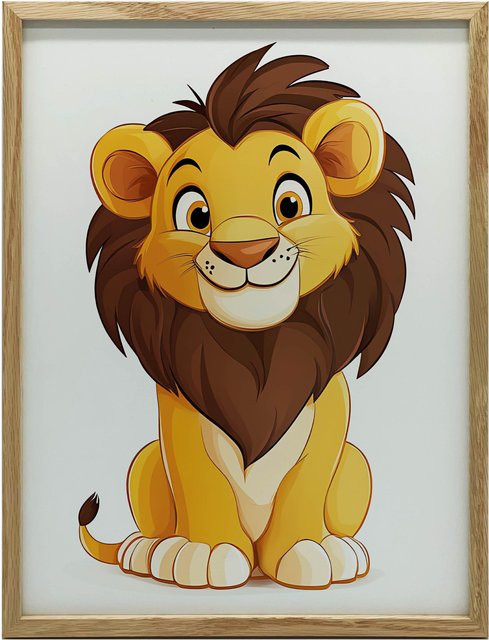 Plakat Lachender Löwe von iKable mit Holzrahmen in Heller Eiche, B: 50 cm, H: 70 cm - Bild 1