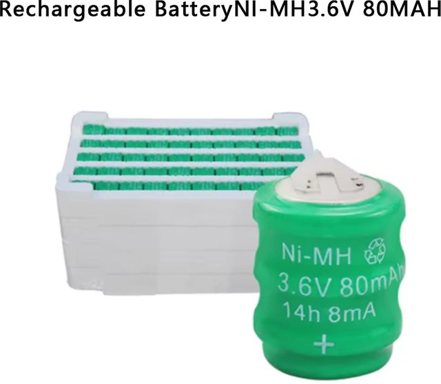 Wiederaufladbarer NiMH-Akku in Grün, 3,6 V, 80 mAh, rund mit Pins für Uhren und Elektronik - Bild 1