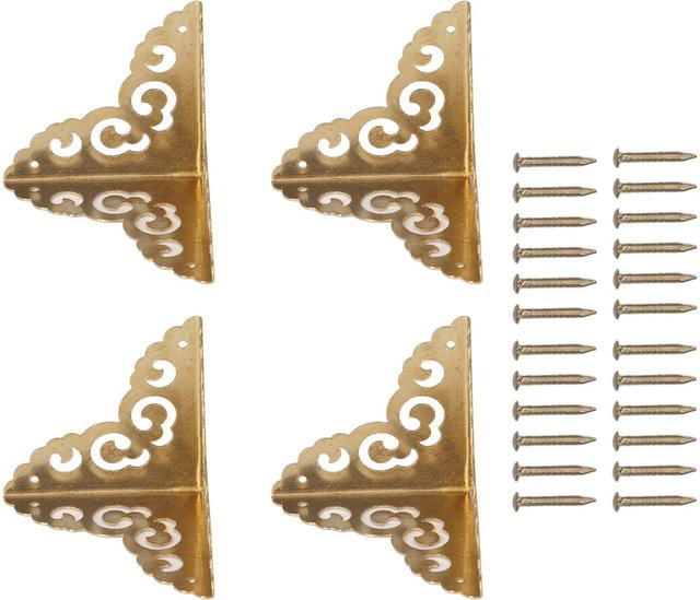 4 Stück GoolRC Messing Schmuckschatulle Ecken im Retro Wolken Totem Design, Farbe: Beige/Gold, Seitenlänge: 5 cm - Bild 1
