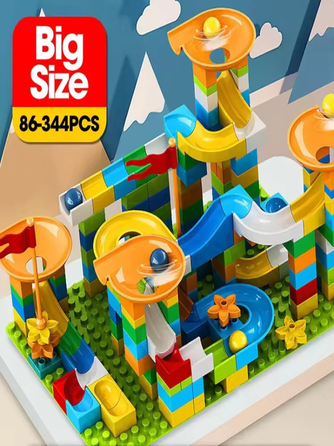 Skxnier Marmor-Rennstrecke Bauklötze mit Trichterrutsche und Gravity Ball, Mehrfarbig, 86-344 Teile Lernspielzeug für Kinder ab 3 Jahren - Bild 3