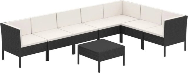 vidaXL 8-tlg Garten-Lounge-Set Modell 45 in Schwarz aus Poly Rattan mit Polstern und pulverbeschichtetem Stahlrahmen - Bild 1