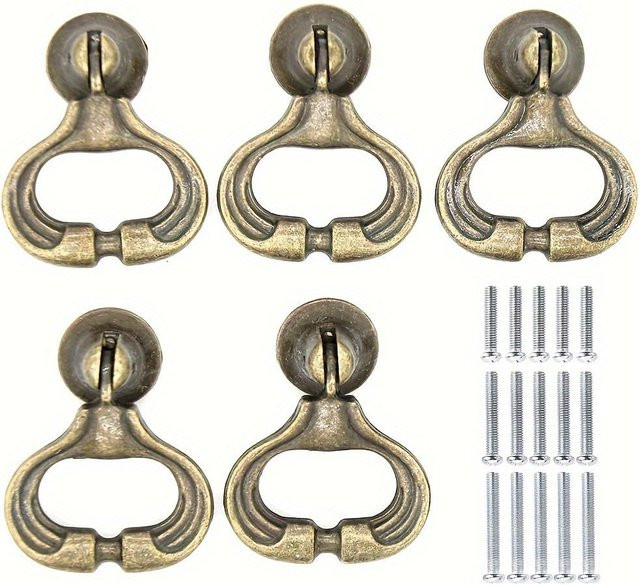 5 Stück Vintage Kommoden-Griffe aus Zinklegierung in Gold matt mit Tropfen-Design und Einzelloch-Montage von SZ-Damai - Bild 1