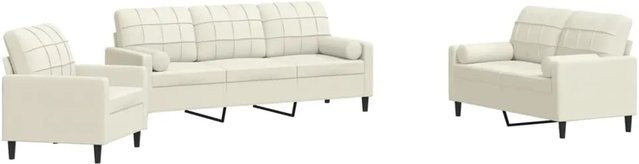 vidaXL 3-teilige Sofagarnitur aus Samt in Creme mit Kissen und Nackenrollen - Bild 1