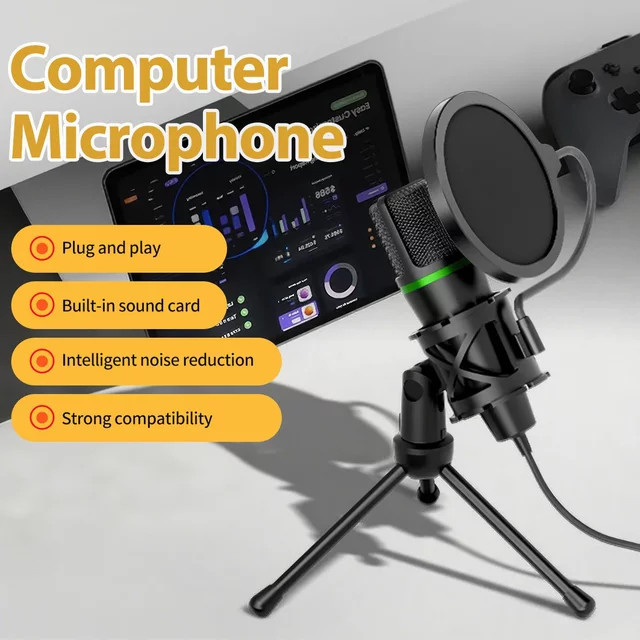 AyeBeau USB Kondensatormikrofon mit RGB-Beleuchtung für PC und Laptop, professionelles Gaming-Zubehör für Streaming, Podcast und Live-Aufnahmen, Schwarz/Multicolor, USB-C Anschluss - Bild 1