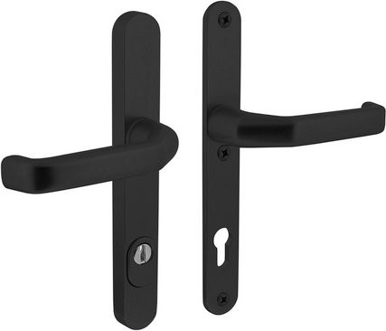 Intersteel Schutzbeschlag aus Aluminium in Silber und Schwarz mit Kernziehschutz PZ 92 mm und Schmaldrücker/Drücker - Bild 1