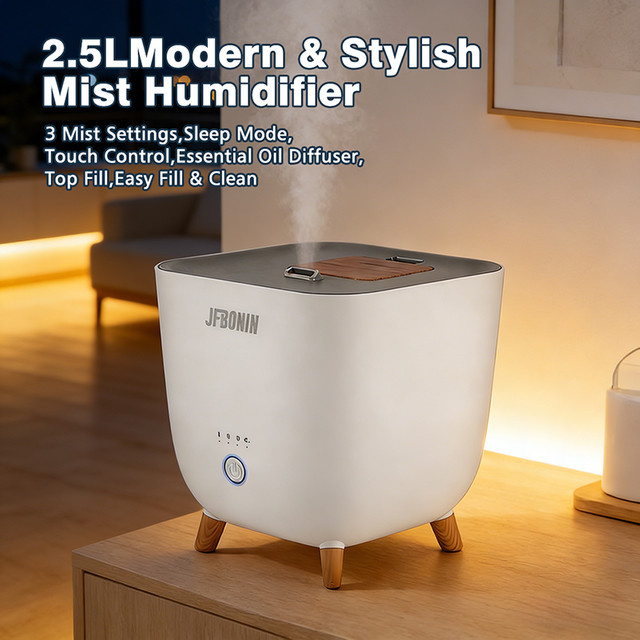 JFBONIN Ultraschall-Luftbefeuchter mit Holzmaserung in Weiß, 2,5 l - Bild 1