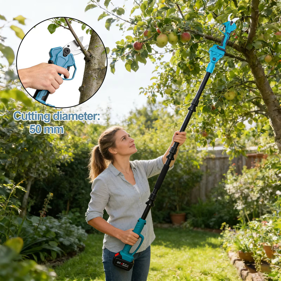 Kabelloser elektrischer Astschneider mit Teleskopstange für Makita 18V LXT Akku, 50 mm bürstenloser Hochastschneider in Blau - Bild 3