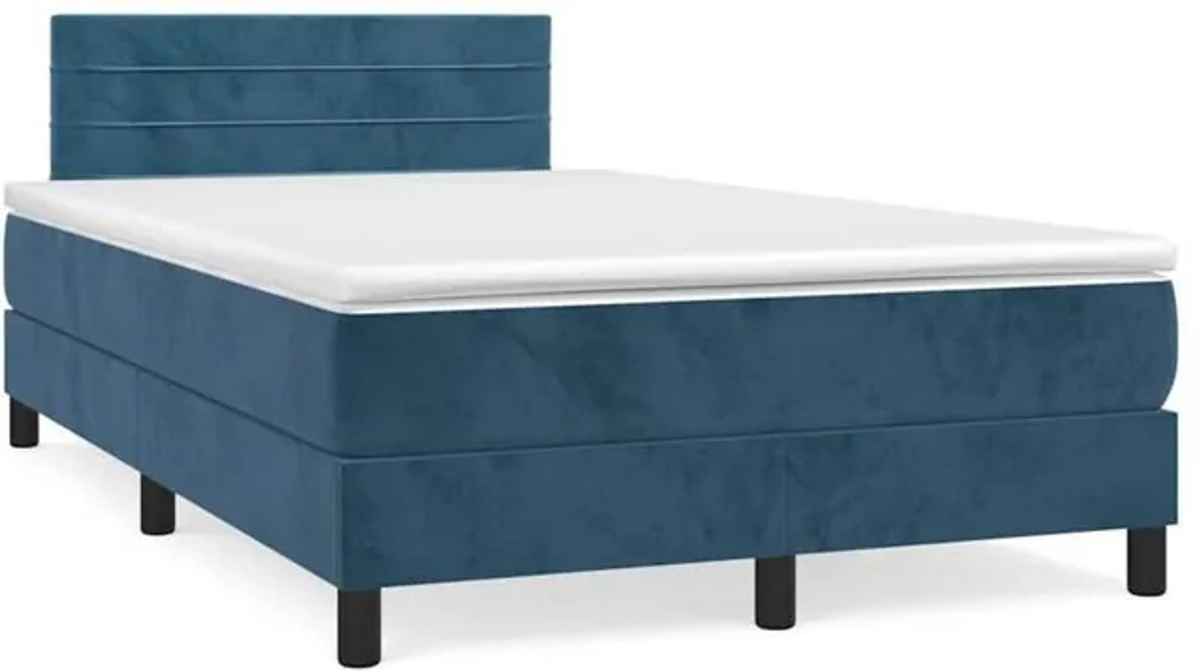 vidaxl Boxspringbett mit Matratze und LED in Dunkelblau aus Samt, B/B: 120 x 190 cm - Bild 1
