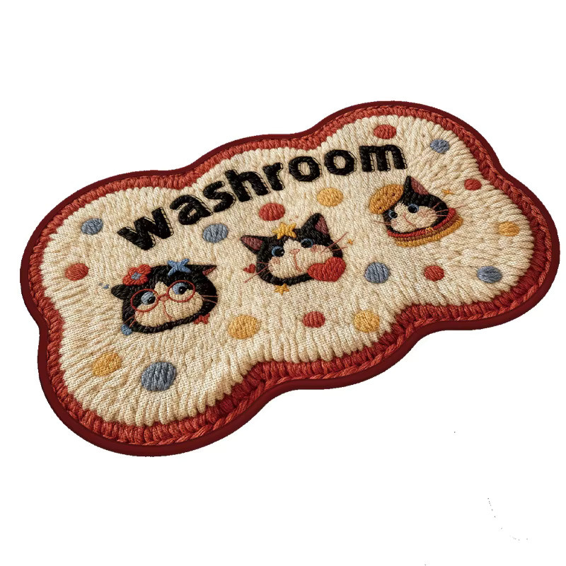 VIKAMA Badezimmerteppich mit Cartoon-Katze, rutschfest und schnelltrocknend, waschbar, Mehrfarbig - Bild 2
