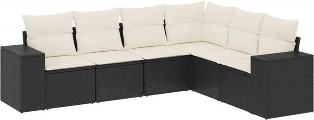 vidaXL 6-tlg Garten-Sofagarnitur in L-Form aus Polyrattan mit Kissen in Schwarz - Bild 1