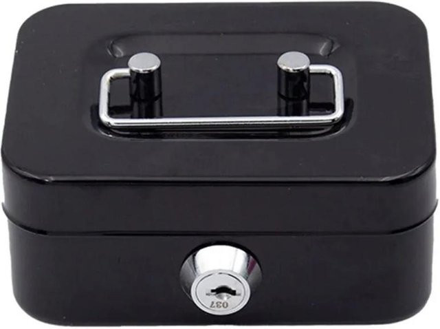 Abschließbarer Geldsafe aus Metall in Schwarz mit Schlüssel als tragbare Geldkassette und Sicherheitsbox - Bild 1