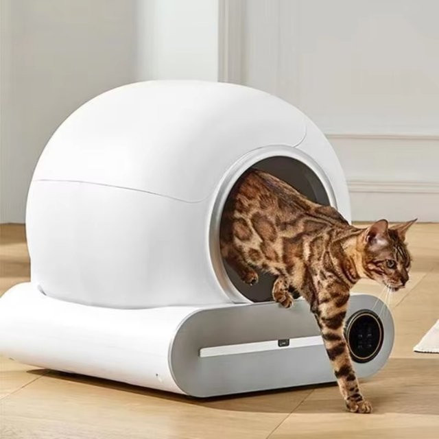 OVOZI Slimme Kattenbak in Weiß mit großer Kapazität und App-Fernsteuerung, semi-gesclosed automatische Katzentoilette - Bild 1
