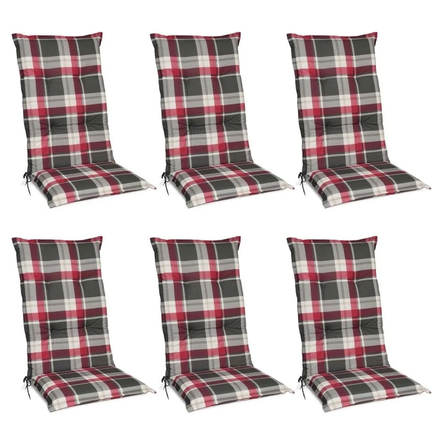 Beautissu Sunny RK Hochlehner Sitzkissen 6-teiliges Set, Bordeaux Kariert, B: 120 cm, T: 50 cm, H: 6 cm - Bild 2