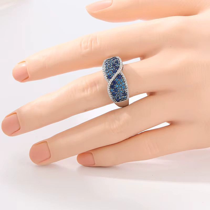 YoYo Damenring, versilbert, blauer synthetischer Zirkonia - Bild 1