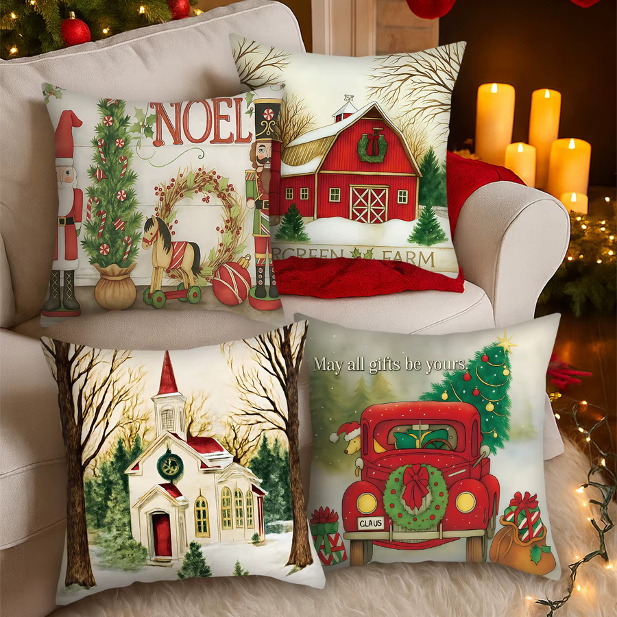 PATIMATE 4er-Set Weihnachts Kissenbezüge aus Leinen in Multicolour für Sofa und Couch - Bild 2