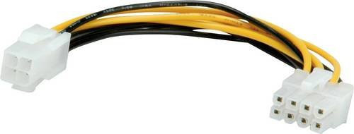 Roline Strom Anschlusskabel mit 1x PCIe-Stecker 8-pol und 1x ATX-Strom-Stecker 4-pol in Schwarz und Gelb, Länge: 0,15 m - Bild 1