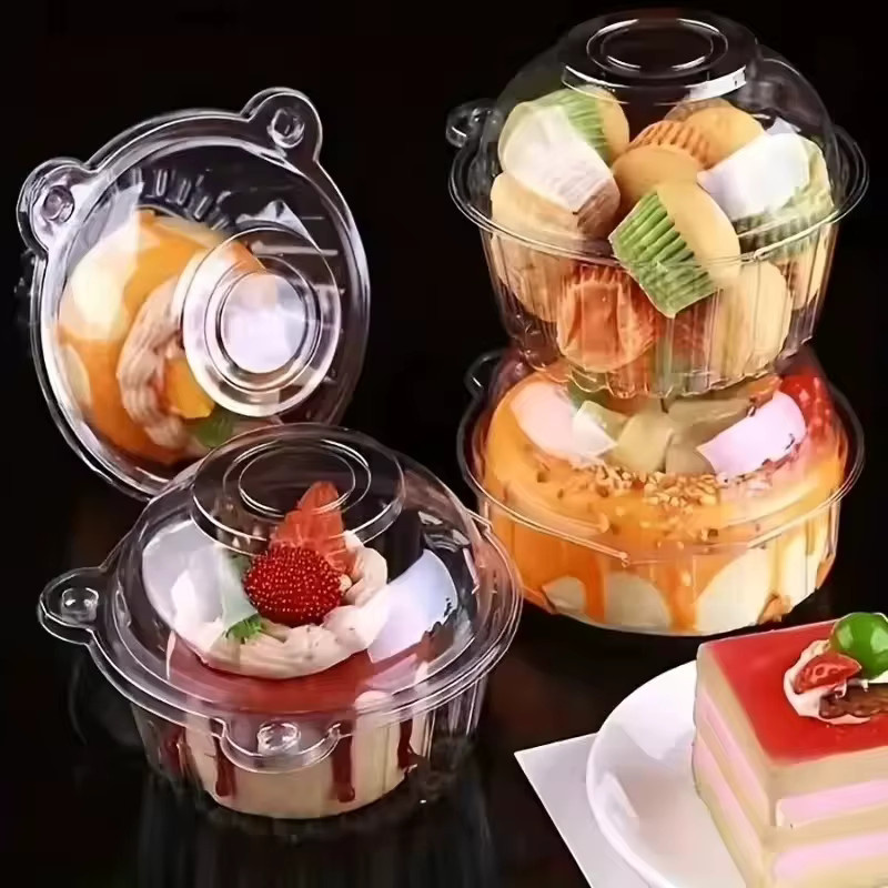 Einweg Dessertboxen aus Kunststoff in Katzenkopf-Design, transparent, ideal für Kuchen, Donuts und Gebäck - Bild 4