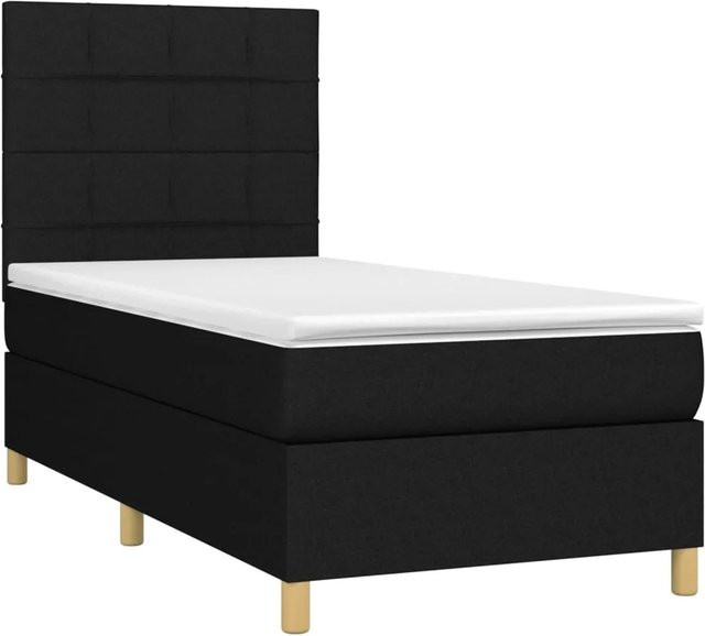 vidaXL Boxspringbett mit Matratze in Schwarz, Hybrid-Bett mit LED-Unterbettbeleuchtung und USB-Anschluss, Stoff, B/T/H: 80 x 200 x 118 cm - Bild 1