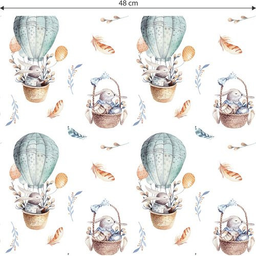 K&L Wall Art Vliestapete Kinder Baby Hase fliegt Ballon, mehrfarbig, matt - Bild 1