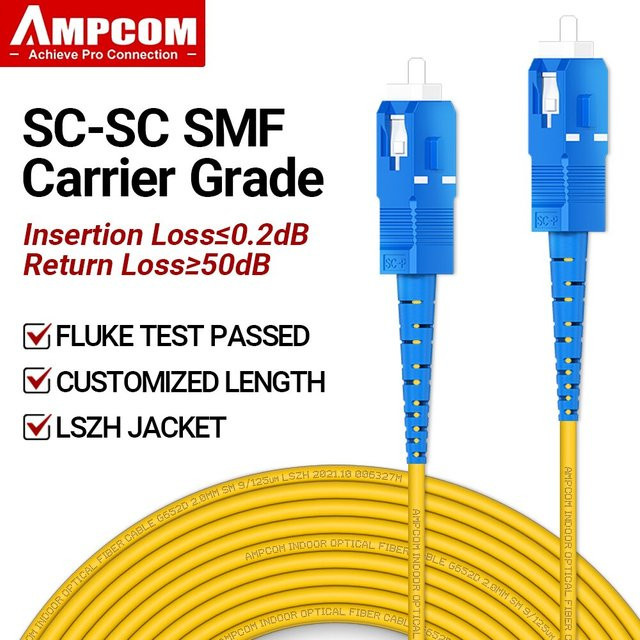 AMPCOM Glasfaser-Patchkabel SC auf SC UPC Singlemode Simplex SMF 9/125 μm, gelb, biegeempfindlich mit LSZH-Mantel - Bild 1