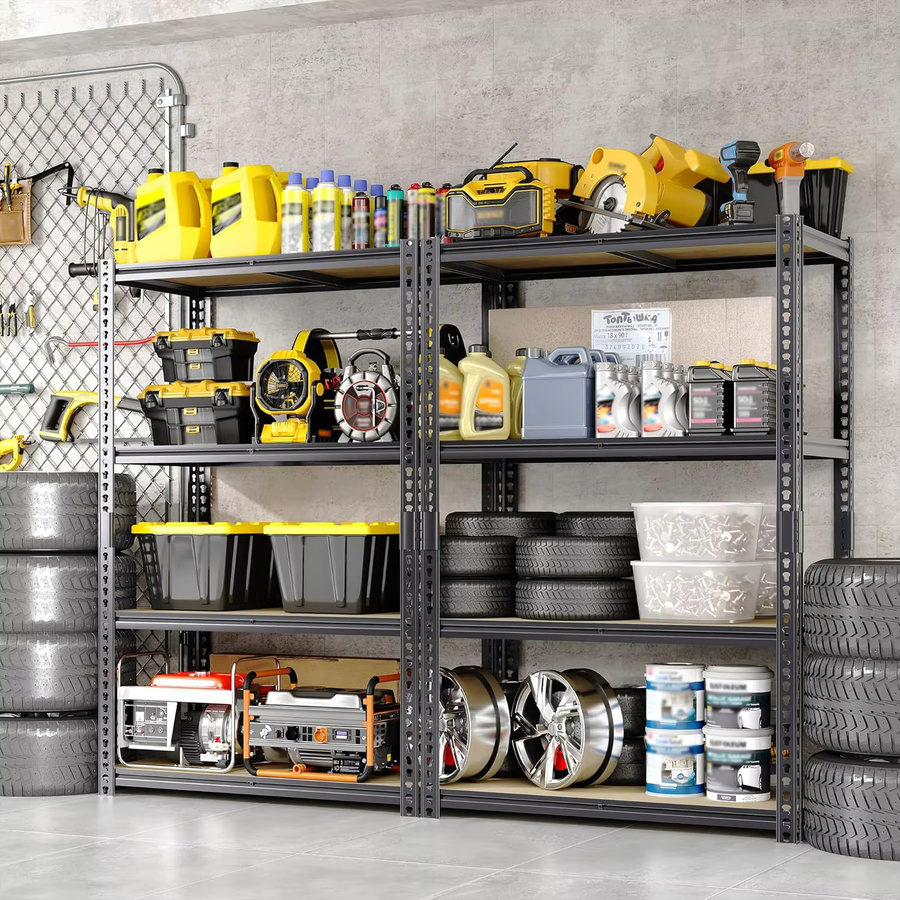 HiMISS 4-stöckiges Metallregal in Schwarz, verstellbare Garagenregale für Keller, Lager, Speisekammer und Küche - Bild 2