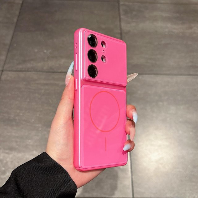 Magnetische Acrylhülle für Samsung Galaxy S26 S2 Ultra S24 Plus S23 FE S23 Ultra mit Linsenschutz und mattiertem Stoßfänger in Pink - Bild 1