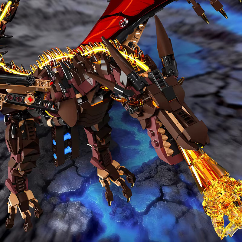 FUNXINEE Technischer Mechanischer Feuerdrachen-Bausatz, Fantasy, mit Licht und Getriebe-Rotation, 1493 Teile, ab 6 Jahren - Bild 3