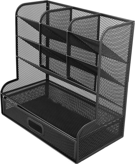 GoolRC Schreibtisch-Organizer aus Metall mit 9 Fächern und Schublade in Grau und Schwarz - Bild 1