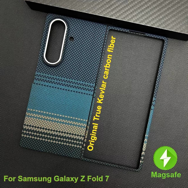 Ultradünne magnetische Aramid-Kohlefaser Schutzhülle für Samsung Galaxy Z Fold 7 und Z Fold 6 in Blau mit MagSafe-Kompatibilität - Bild 1