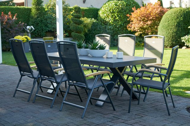 Hartman Garten-Essgruppe Xanadu / Raffaelo in Xerix/Anthrazit aus Aluminium und Glaskeramik mit 2 Stapelsesseln und 6 Klappstühlen, Tisch B: 220-280 cm, T: 100 cm - Bild 1