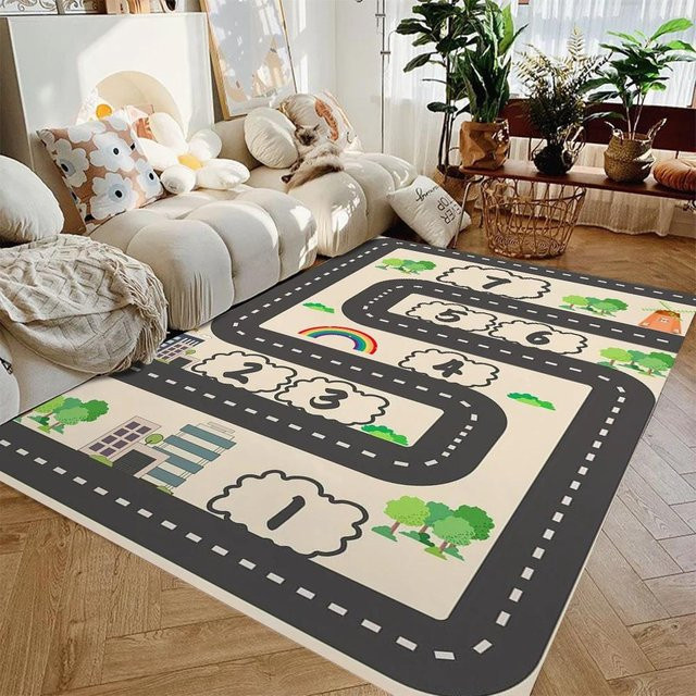 Rutschfester Kinderzimmerteppich Lodestar in Grau mit Straße und Hüpfkästchen Design, waschbarer Polyester Teppich für Wohnzimmer und Schlafzimmer, B/T/H: 60 x 40 x 1 cm - Bild 1