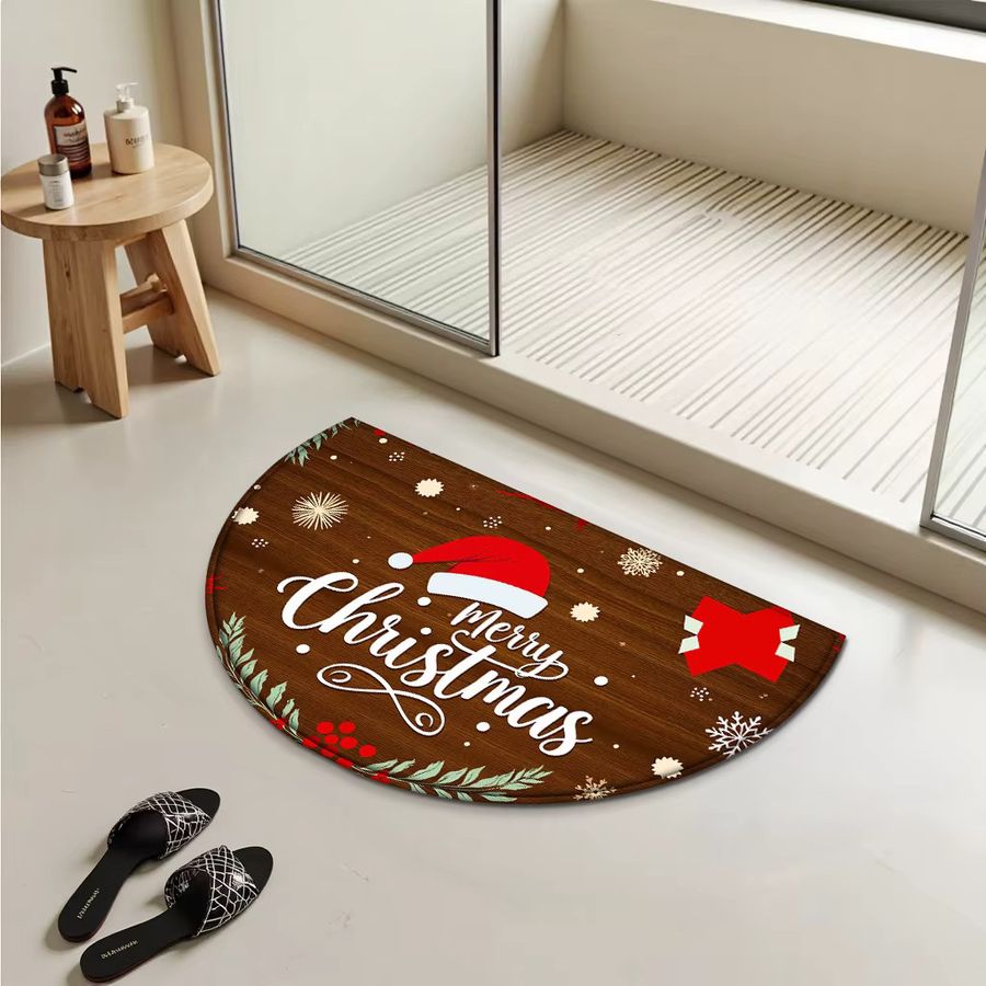 Halbkreisförmige Fußmatte mit Weihnachtsmotiv von VIKAMA in Multicolor, rutschfester Flurteppich für Wohnzimmer und Schlafzimmer - Bild 4