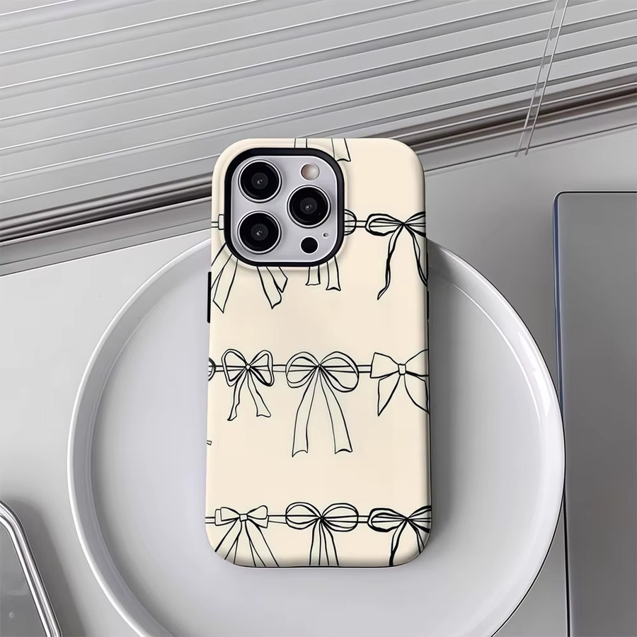 Horizontale Schleifen Handyhülle für iPhone 17 16 15 14 13 12 Pro Max Plus mit doppelschichtiger Rückseite in Beige - Bild 3