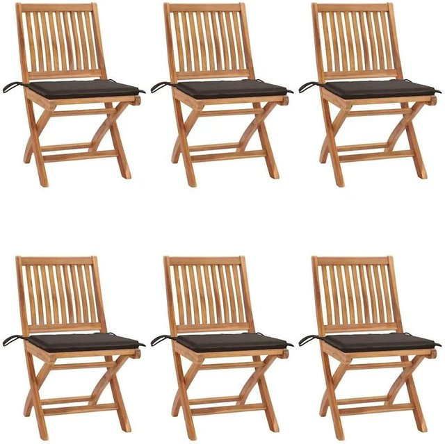 6er Set vidaXL Klappbare Gartenstühle aus Teakholz mit Kissen in Braun und Beige - Bild 1