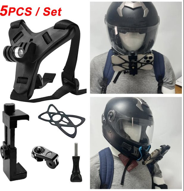 Kinnriemenhalterung für Motorradhelme als Zubehör für GoPro Hero 13 12 11 10 9 8 AKASO SJCAM Insta360 und DJI OSMO Action Kameras in Schwarz - Bild 1