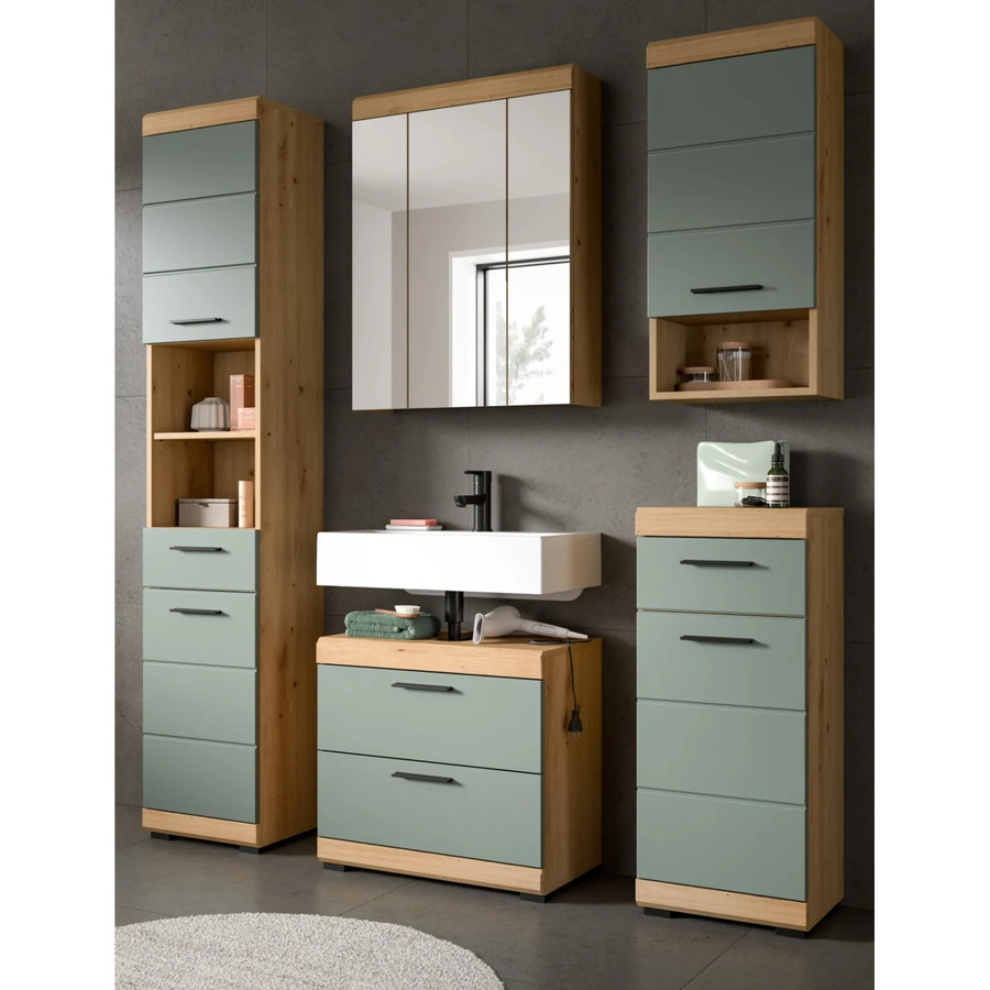 Inn.Furn Badmöbel Set Shawn 5-teilig in Grün und Eiche mit LED-Beleuchtung, Breite: 164 cm - Bild 2