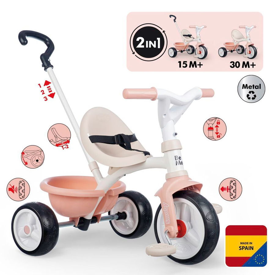 Smoby Be Move Dreirad rosa mit Schiebestange und EVA-Reifen - Bild 2