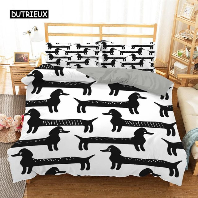 Bettwäsche-Set mit Dackel-Motiv von Binchi Outdoor Product, buntes Hundewelpen-Design aus Mikrofaser, B/H: 200 x 200 cm - Bild 1
