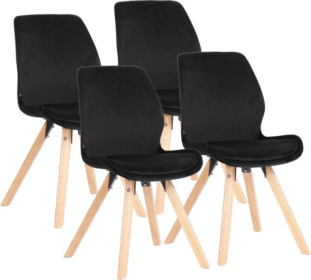 CLP Esszimmerstuhl 4er Set Luna gepolstert Velvet Schwarz mit Rückenlehne - Bild 1