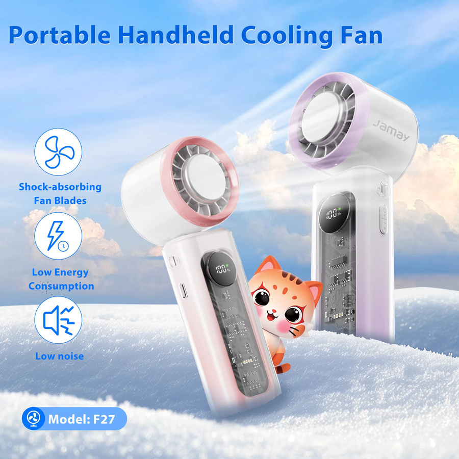 AIRUIDU Tragbarer Handventilator F27 in Transparent Purple mit 100 Windgeschwindigkeiten, LED-Digitalanzeige und 135 Grad faltbarem Design - Bild 2