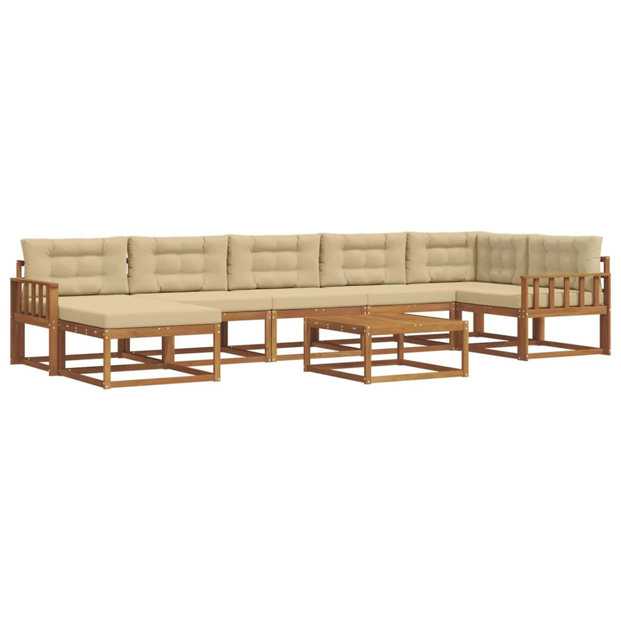 vidaXL Outdoor-Sofagarnitur in L-Form aus massivem Akazienholz mit 8-teiligem Set und beigen Kissen in Natur - Bild 2